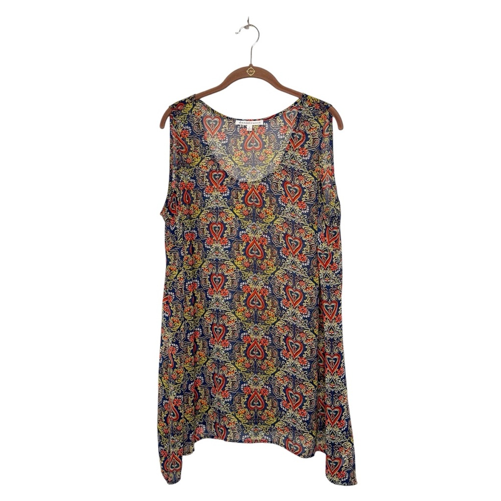 Daniel Rainn Hearts Paisley Sleeveless Sheer Flowey Top Size 1X